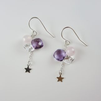 Amethyst star motif silver earrings