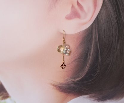 Lemon quartz clover motif earrings