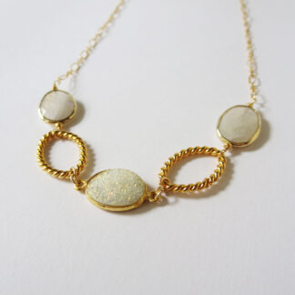 Blue moonstone, Crystal, Druzy, K14 Gold filled, Necklace