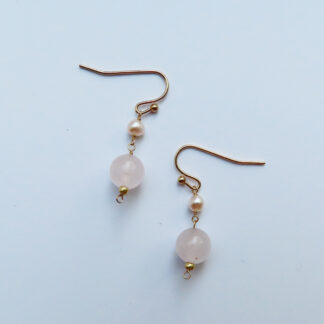 Rose quartz and freshwater pearl earrings