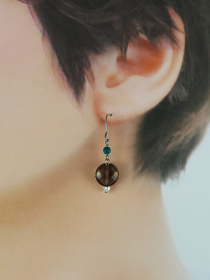 Smokey quartz turquoise surgical stainless steel earrings