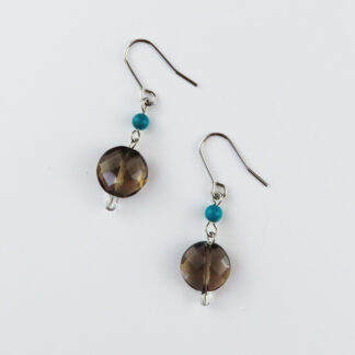 Smokey quartz turquoise surgical stainless steel earrings